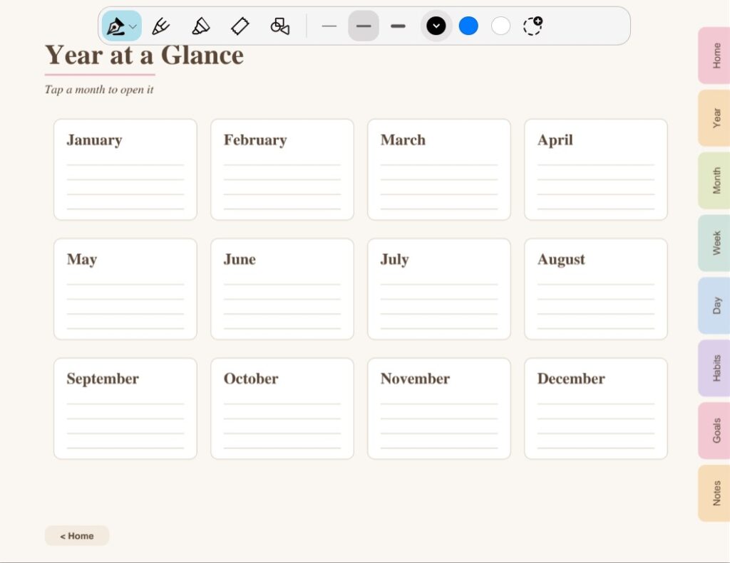 Hyperlinked tabs in a digital planner opened in GoodNotes